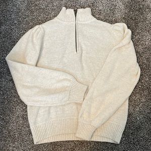 Cream Quarter Zip Puff Sleeve Sweater